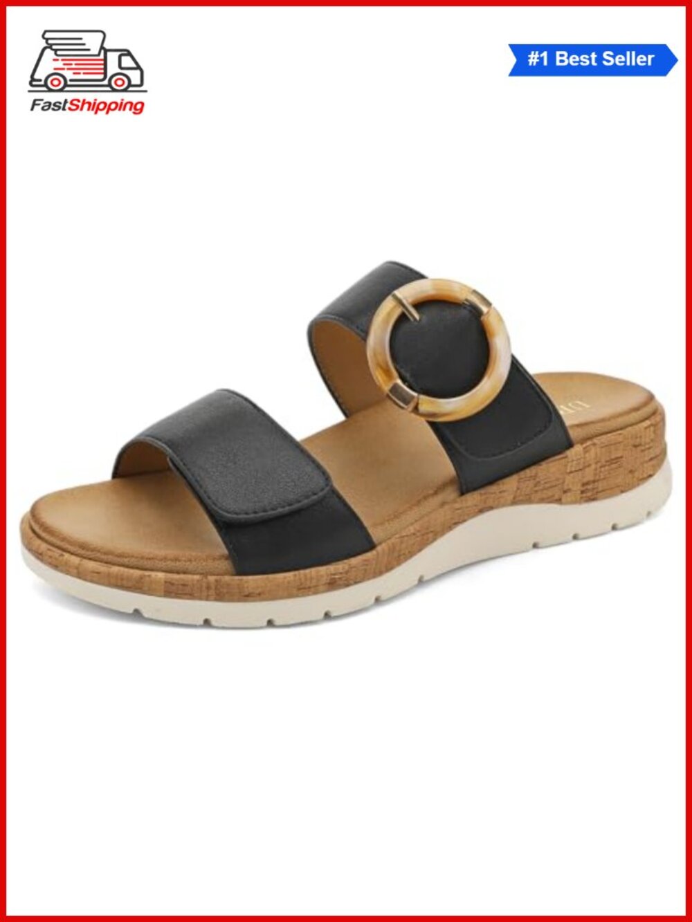 Women's Low Wedge Slide Sandals with Arch Support and Adjustable Strap